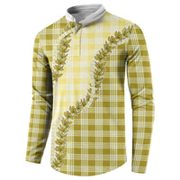 Yellow Hawaii Palaka Button Sweatshirt Hawaiian Pikake Lei