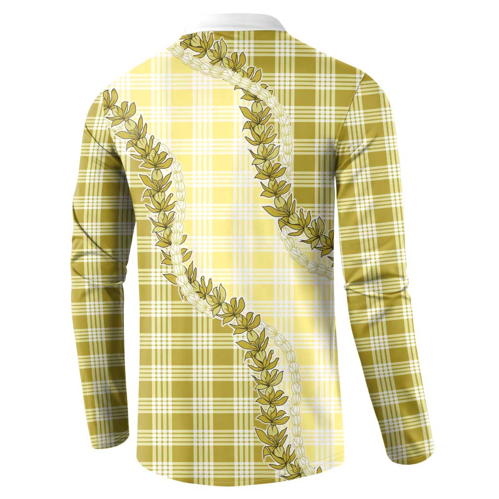 Yellow Hawaii Palaka Button Sweatshirt Hawaiian Pikake Lei