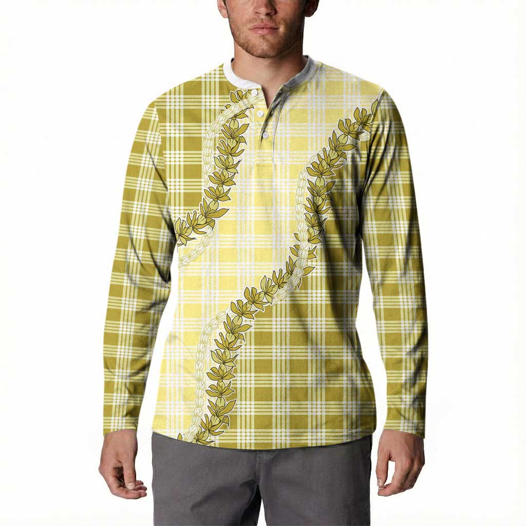 Yellow Hawaii Palaka Button Sweatshirt Hawaiian Pikake Lei