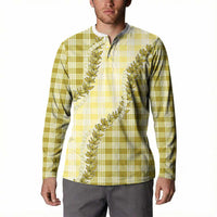 Yellow Hawaii Palaka Button Sweatshirt Hawaiian Pikake Lei