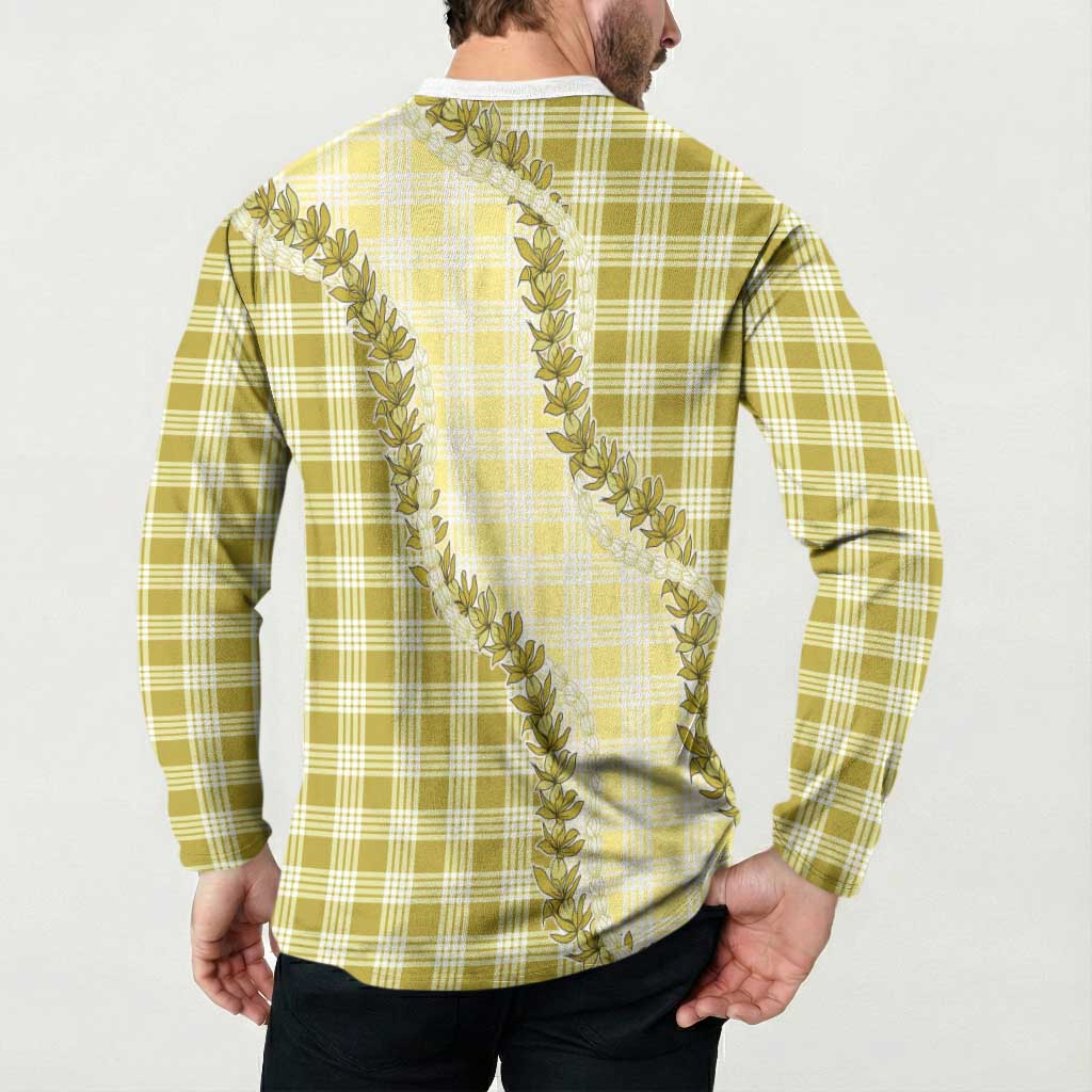 Yellow Hawaii Palaka Button Sweatshirt Hawaiian Pikake Lei