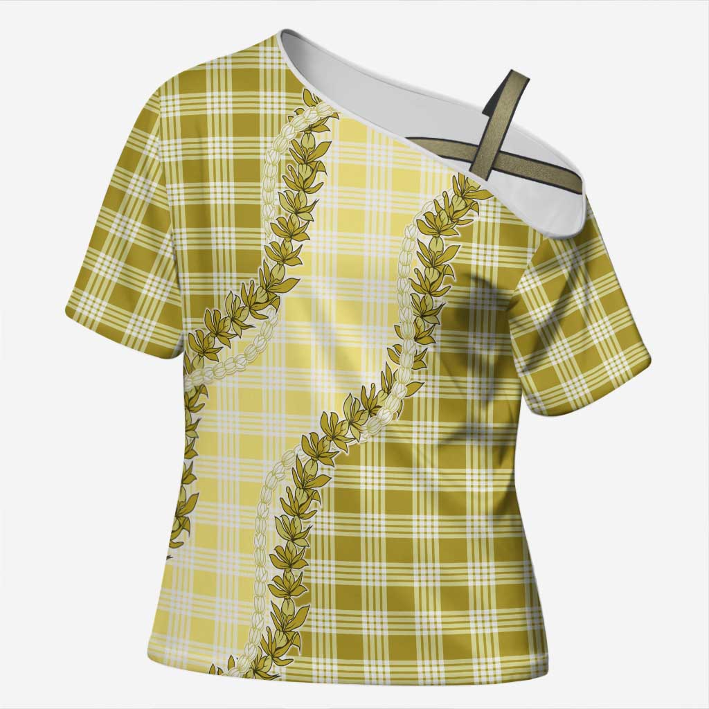 Yellow Hawaii Palaka Cross Shoulder Shirt Hawaiian Pikake Lei