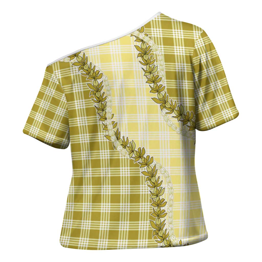 Yellow Hawaii Palaka Cross Shoulder Shirt Hawaiian Pikake Lei