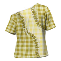 Yellow Hawaii Palaka Cross Shoulder Shirt Hawaiian Pikake Lei