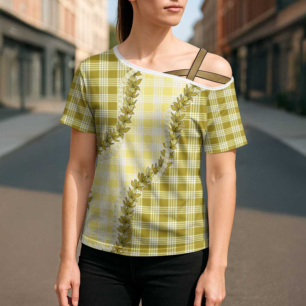 Yellow Hawaii Palaka Cross Shoulder Shirt Hawaiian Pikake Lei
