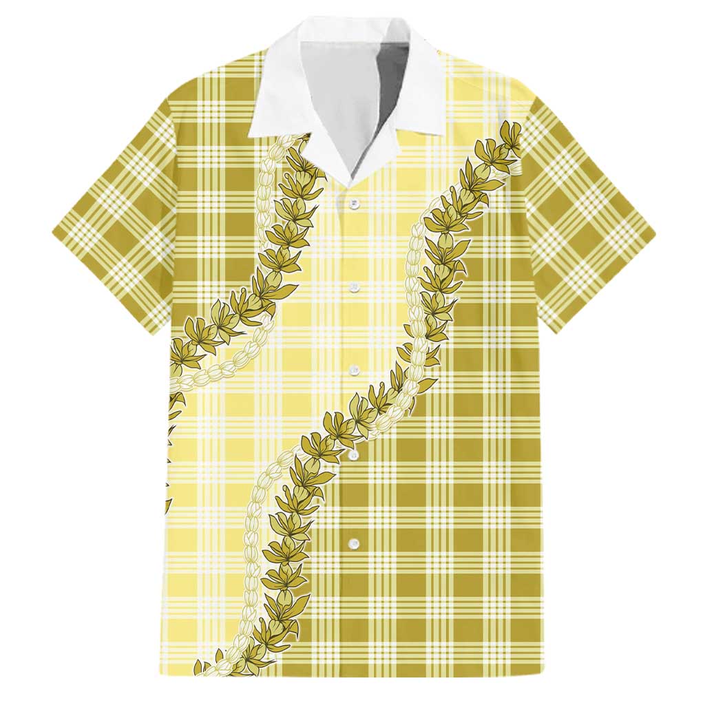Yellow Hawaii Palaka Family Matching Puletasi and Hawaiian Shirt Hawaiian Pikake Lei LT05 Dad's Shirt - Short Sleeve Yellow - Polynesian Pride