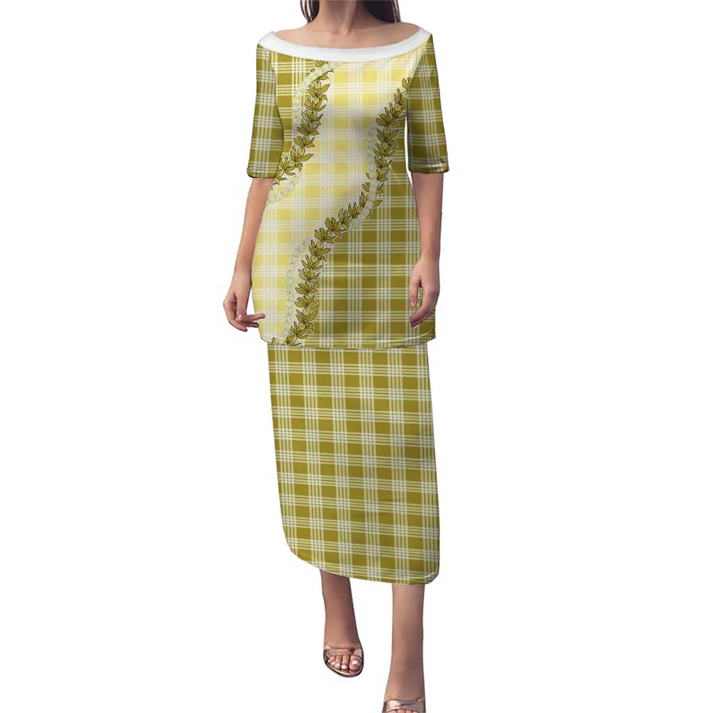 Yellow Hawaii Palaka Family Matching Puletasi and Hawaiian Shirt Hawaiian Pikake Lei LT05 Mom's Dress Yellow - Polynesian Pride