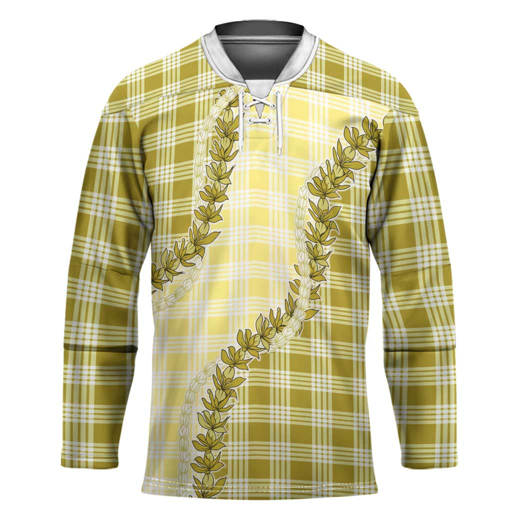 Yellow Hawaii Palaka Hockey Jersey Hawaiian Pikake Lei