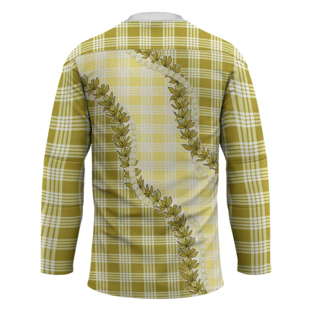 Yellow Hawaii Palaka Hockey Jersey Hawaiian Pikake Lei