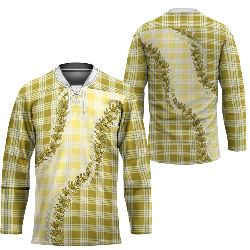 Yellow Hawaii Palaka Hockey Jersey Hawaiian Pikake Lei