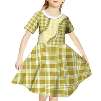 Yellow Hawaii Palaka Kid Short Sleeve Dress Hawaiian Pikake Lei