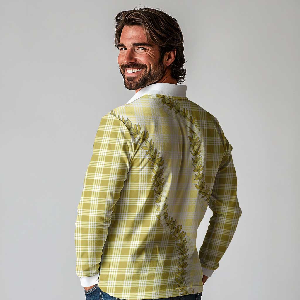 Yellow Hawaii Palaka Long Sleeve Polo Shirt Hawaiian Pikake Lei