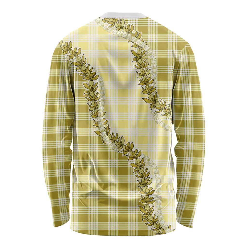 Yellow Hawaii Palaka Long Sleeve Shirt Hawaiian Pikake Lei