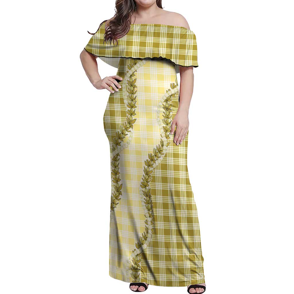 Yellow Hawaii Palaka Off Shoulder Maxi Dress Hawaiian Pikake Lei LT05 Women Yellow - Polynesian Pride