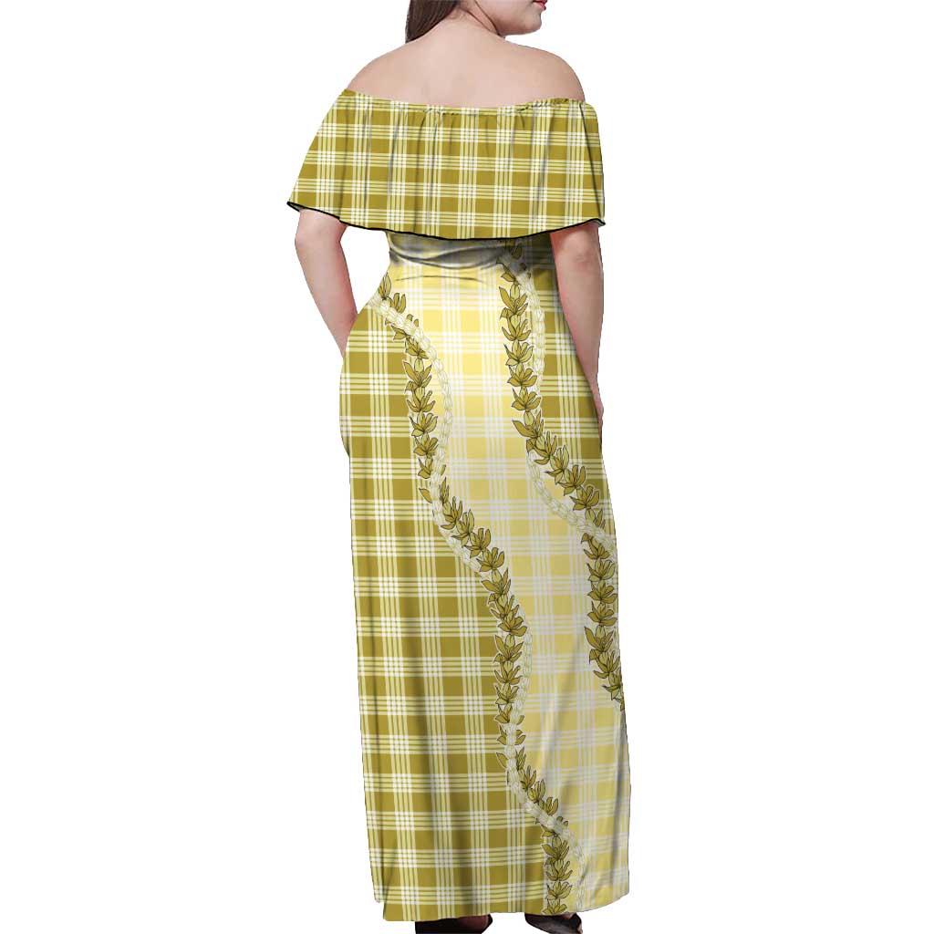 Yellow Hawaii Palaka Off Shoulder Maxi Dress Hawaiian Pikake Lei LT05 - Polynesian Pride