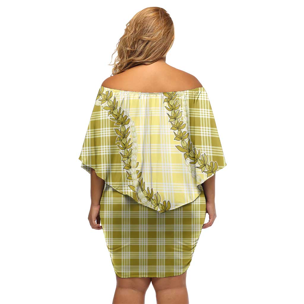 Yellow Hawaii Palaka Off Shoulder Short Dress Hawaiian Pikake Lei