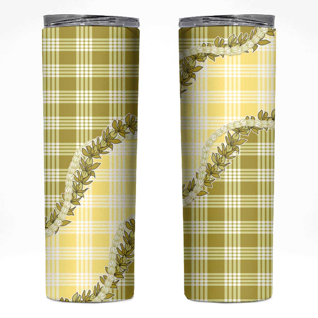 Yellow Hawaii Palaka Skinny Tumbler Hawaiian Pikake Lei LT05 Yellow - Polynesian Pride