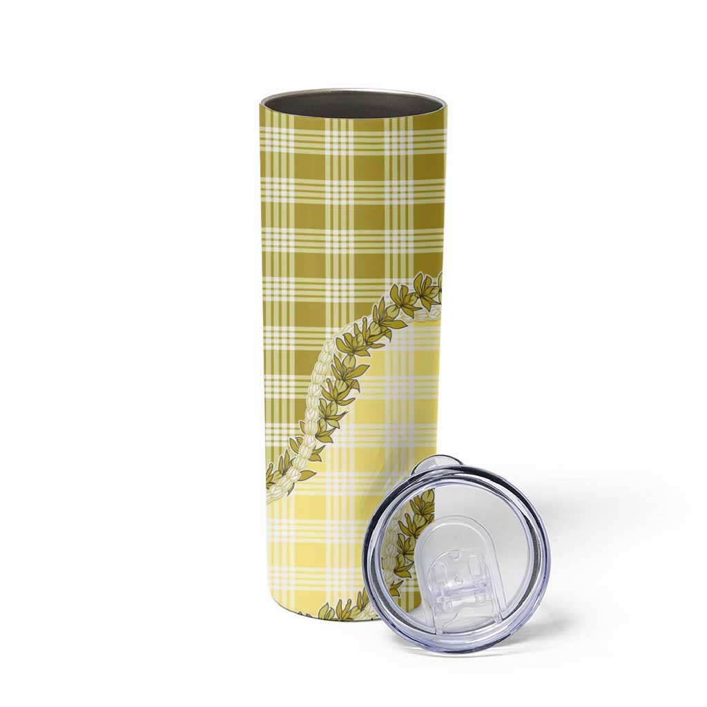 Yellow Hawaii Palaka Skinny Tumbler Hawaiian Pikake Lei LT05 - Polynesian Pride