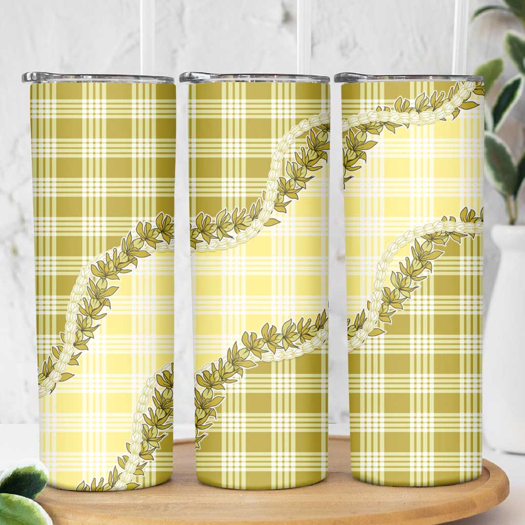 Yellow Hawaii Palaka Skinny Tumbler Hawaiian Pikake Lei LT05 - Polynesian Pride
