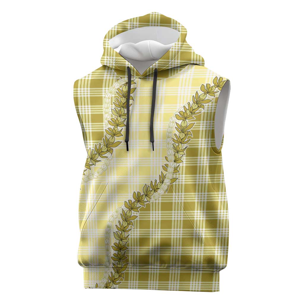 Yellow Hawaii Palaka Sleeveless Hoodie Hawaiian Pikake Lei