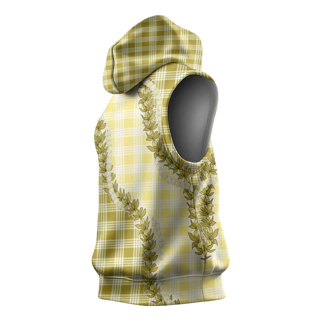 Yellow Hawaii Palaka Sleeveless Hoodie Hawaiian Pikake Lei