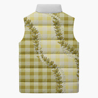 Yellow Hawaii Palaka Sleeveless Puffer Jacket Hawaiian Pikake Lei