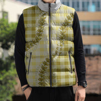 Yellow Hawaii Palaka Sleeveless Puffer Jacket Hawaiian Pikake Lei