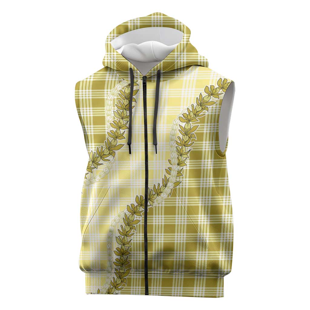 Yellow Hawaii Palaka Sleeveless Zip Hoodie Hawaiian Pikake Lei