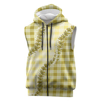 Yellow Hawaii Palaka Sleeveless Zip Hoodie Hawaiian Pikake Lei