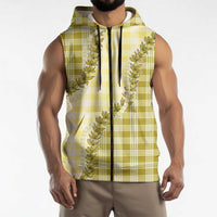Yellow Hawaii Palaka Sleeveless Zip Hoodie Hawaiian Pikake Lei