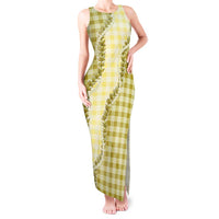 Yellow Hawaii Palaka Tank Maxi Dress Hawaiian Pikake Lei