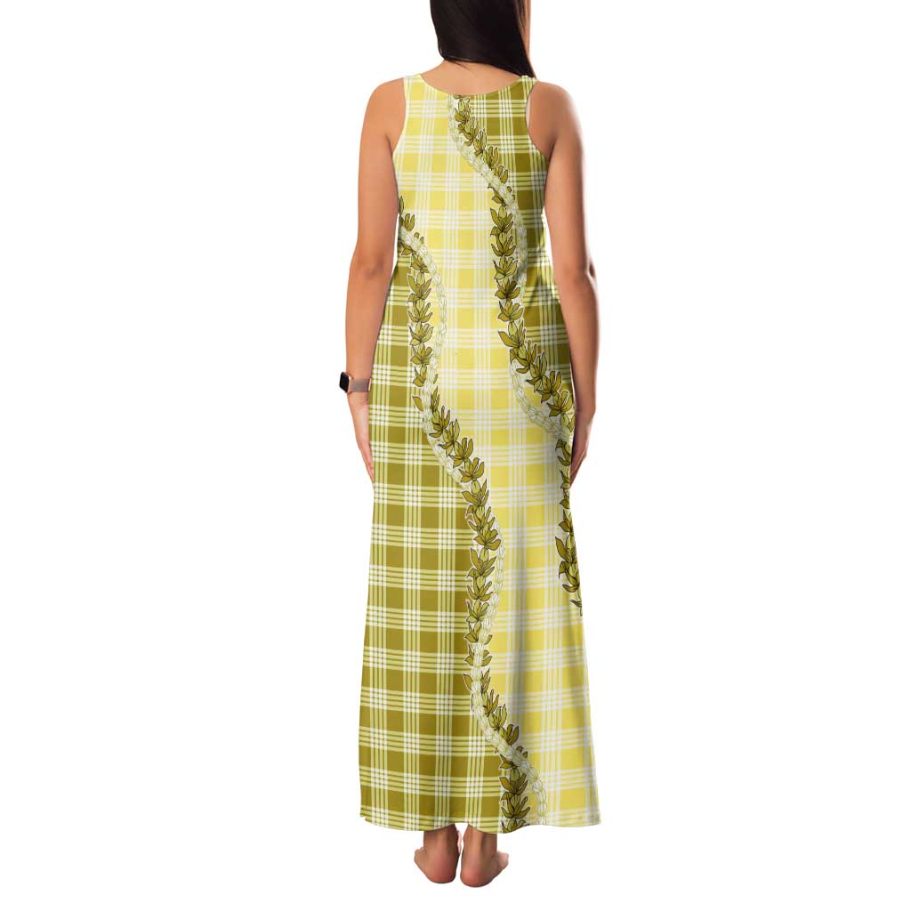 Yellow Hawaii Palaka Tank Maxi Dress Hawaiian Pikake Lei