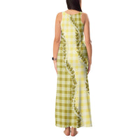 Yellow Hawaii Palaka Tank Maxi Dress Hawaiian Pikake Lei
