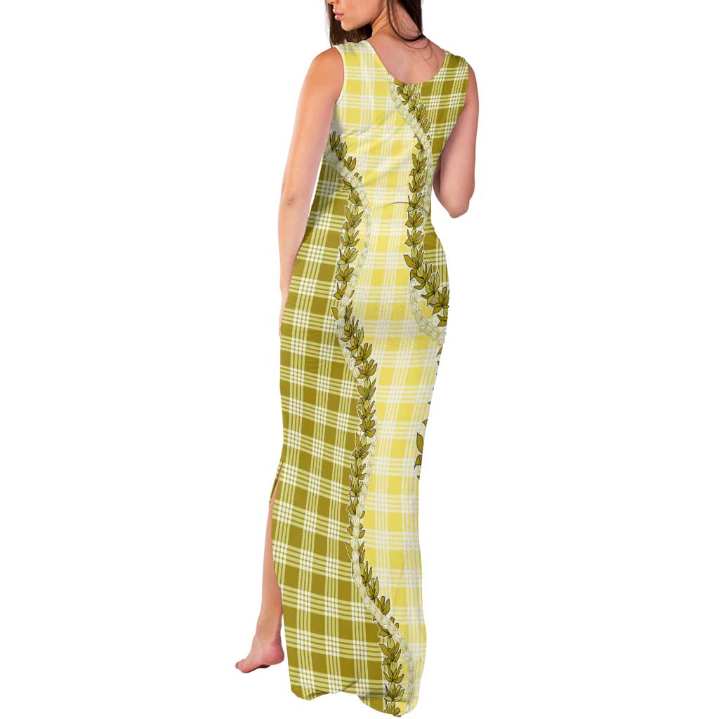 Yellow Hawaii Palaka Tank Maxi Dress Hawaiian Pikake Lei