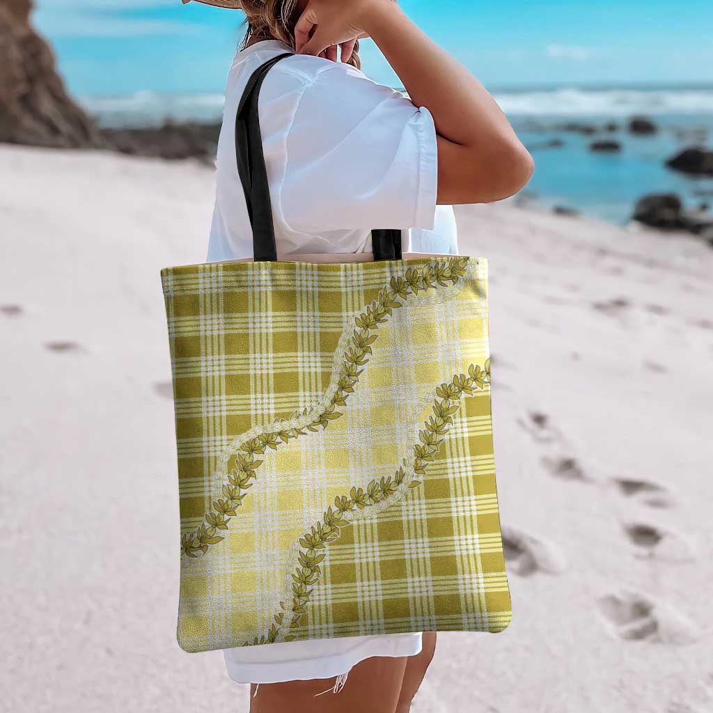 Yellow Hawaii Palaka Tote Bag Hawaiian Pikake Lei LT05 - Polynesian Pride