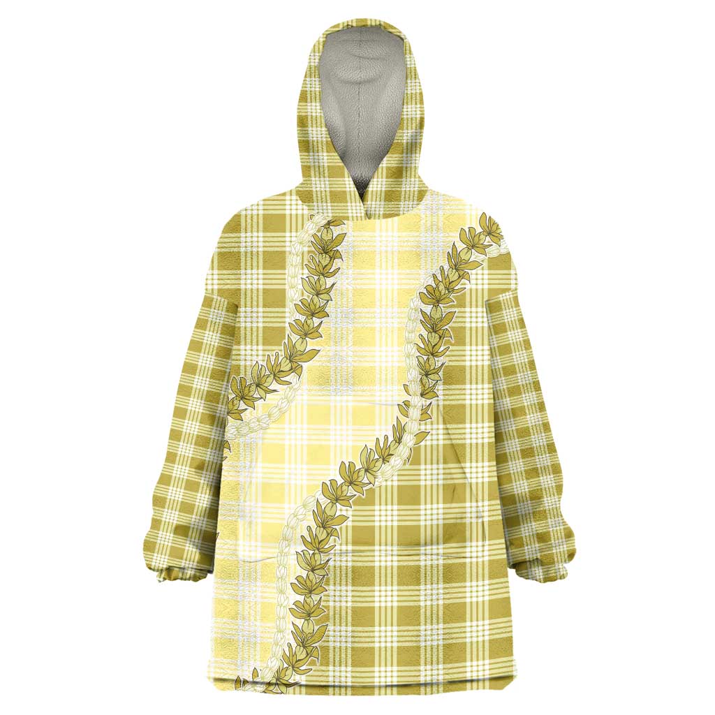 Yellow Hawaii Palaka Wearable Blanket Hoodie Hawaiian Pikake Lei