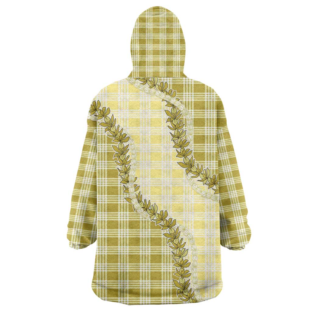 Yellow Hawaii Palaka Wearable Blanket Hoodie Hawaiian Pikake Lei