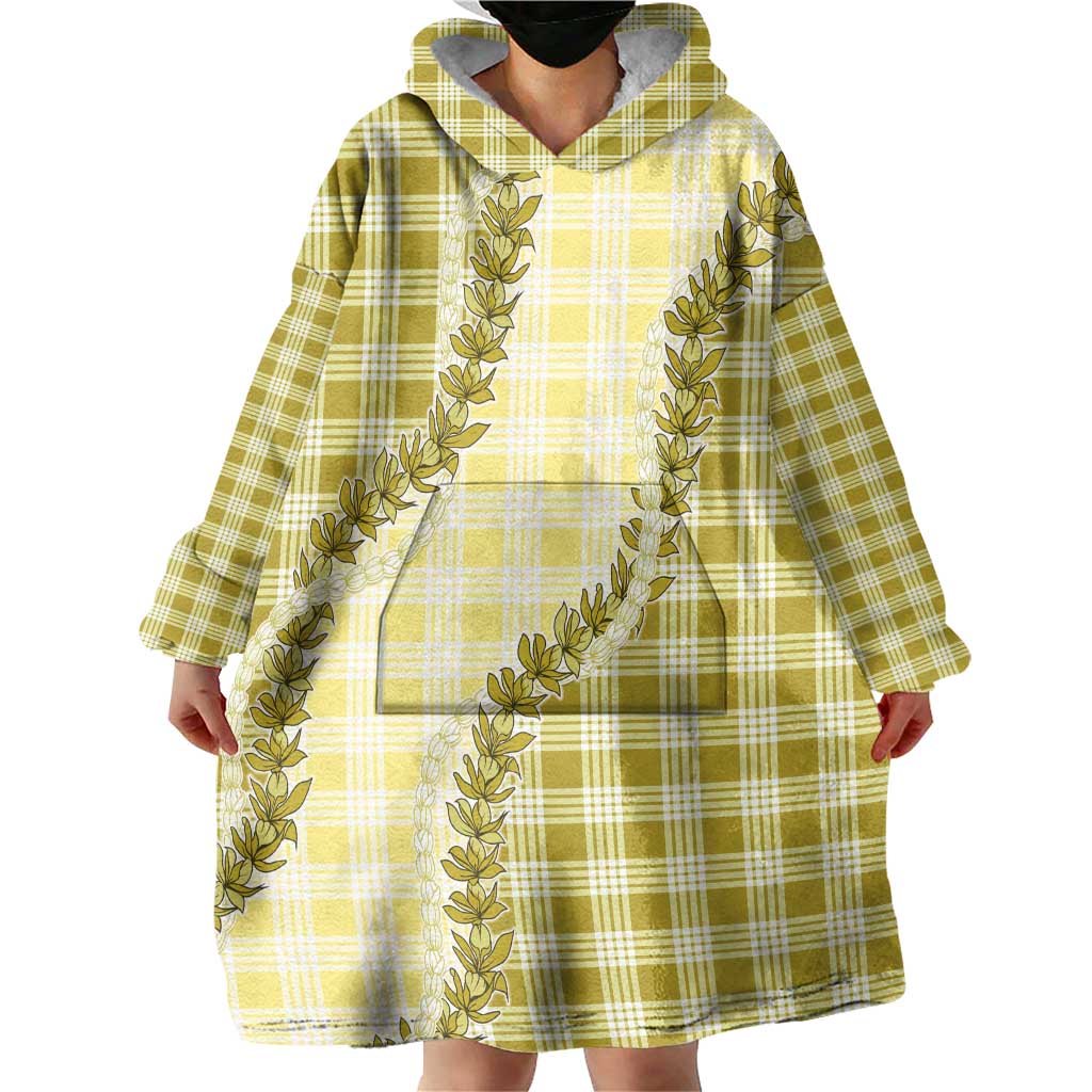 Yellow Hawaii Palaka Wearable Blanket Hoodie Hawaiian Pikake Lei