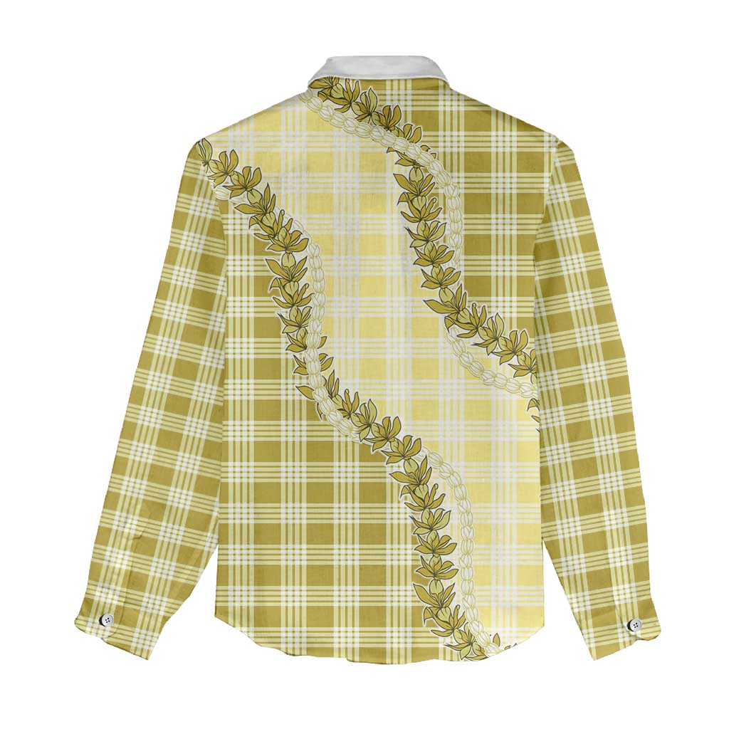 Yellow Hawaii Palaka Women Casual Shirt Hawaiian Pikake Lei