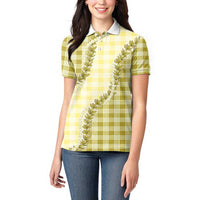 Yellow Hawaii Palaka Women Polo Shirt Hawaiian Pikake Lei