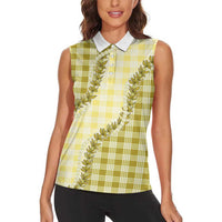 Yellow Hawaii Palaka Women Sleeveless Polo Shirt Hawaiian Pikake Lei