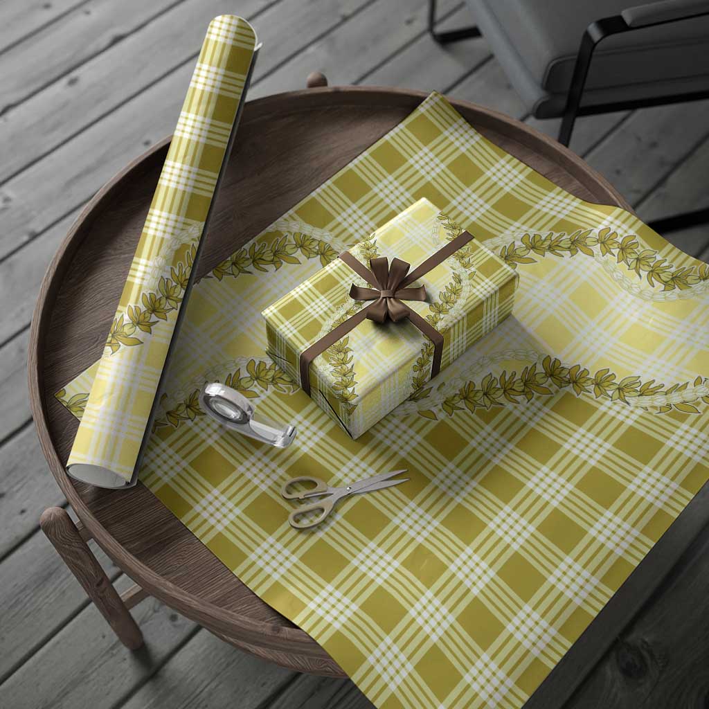Yellow Hawaii Palaka Wrapping Paper Hawaiian Pikake Lei LT05 - Polynesian Pride