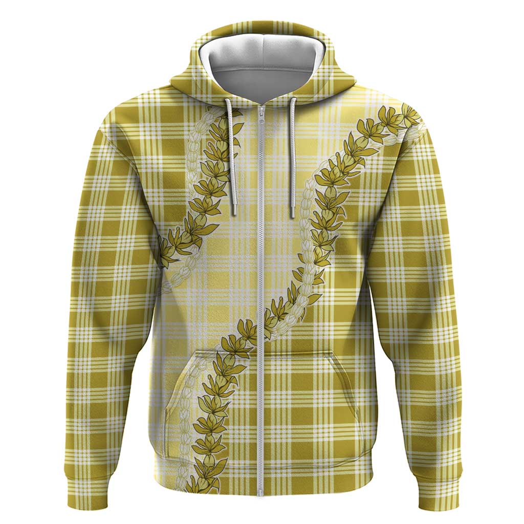 Yellow Hawaii Palaka Zip Hoodie Hawaiian Pikake Lei LT05 Zip Hoodie Yellow - Polynesian Pride