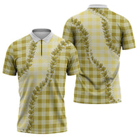 Yellow Hawaii Palaka Zipper Polo Shirt Hawaiian Pikake Lei