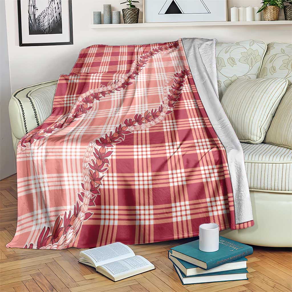 Red Hawaii Palaka Blanket Hawaiian Pikake Lei