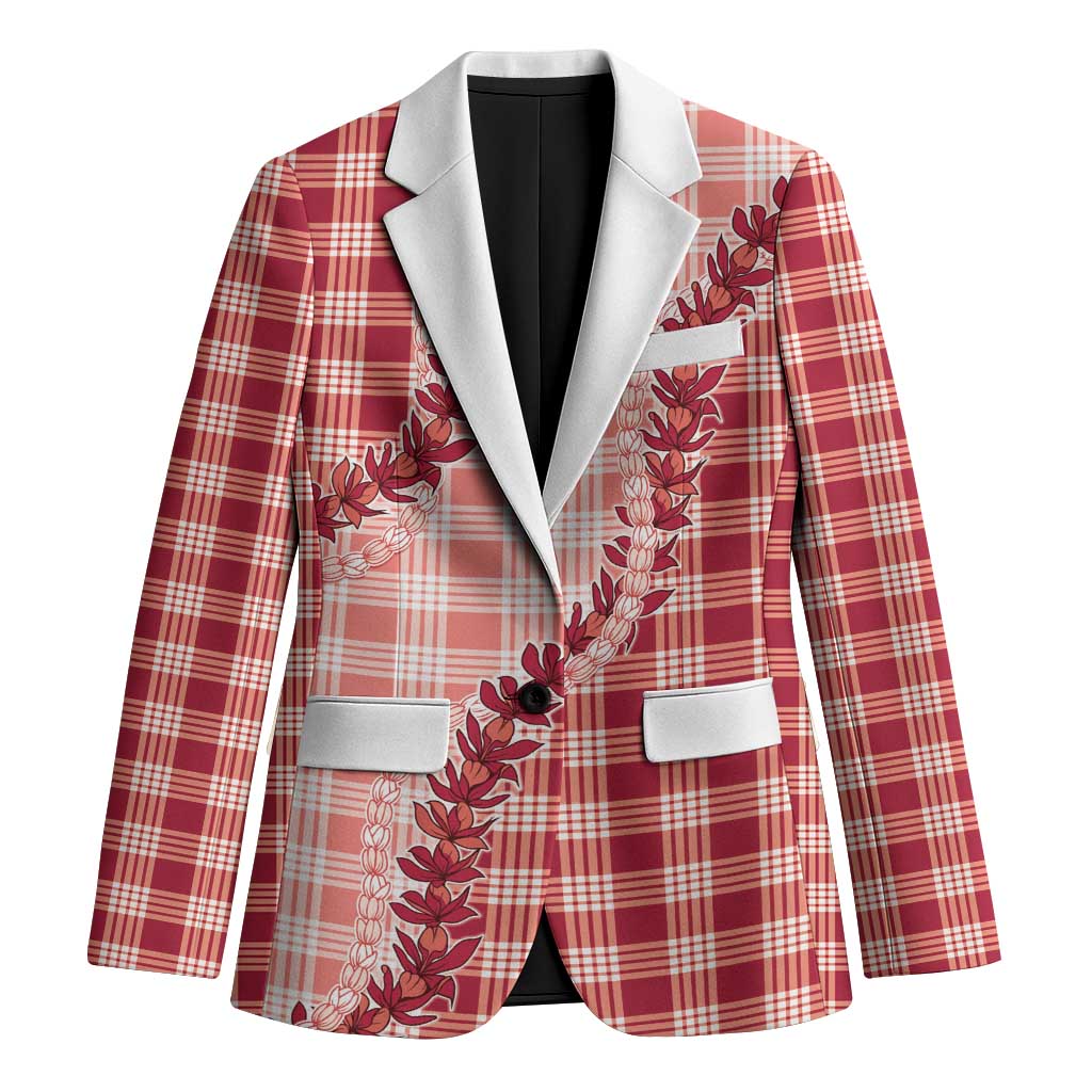 Red Hawaii Palaka Blazer Hawaiian Pikake Lei
