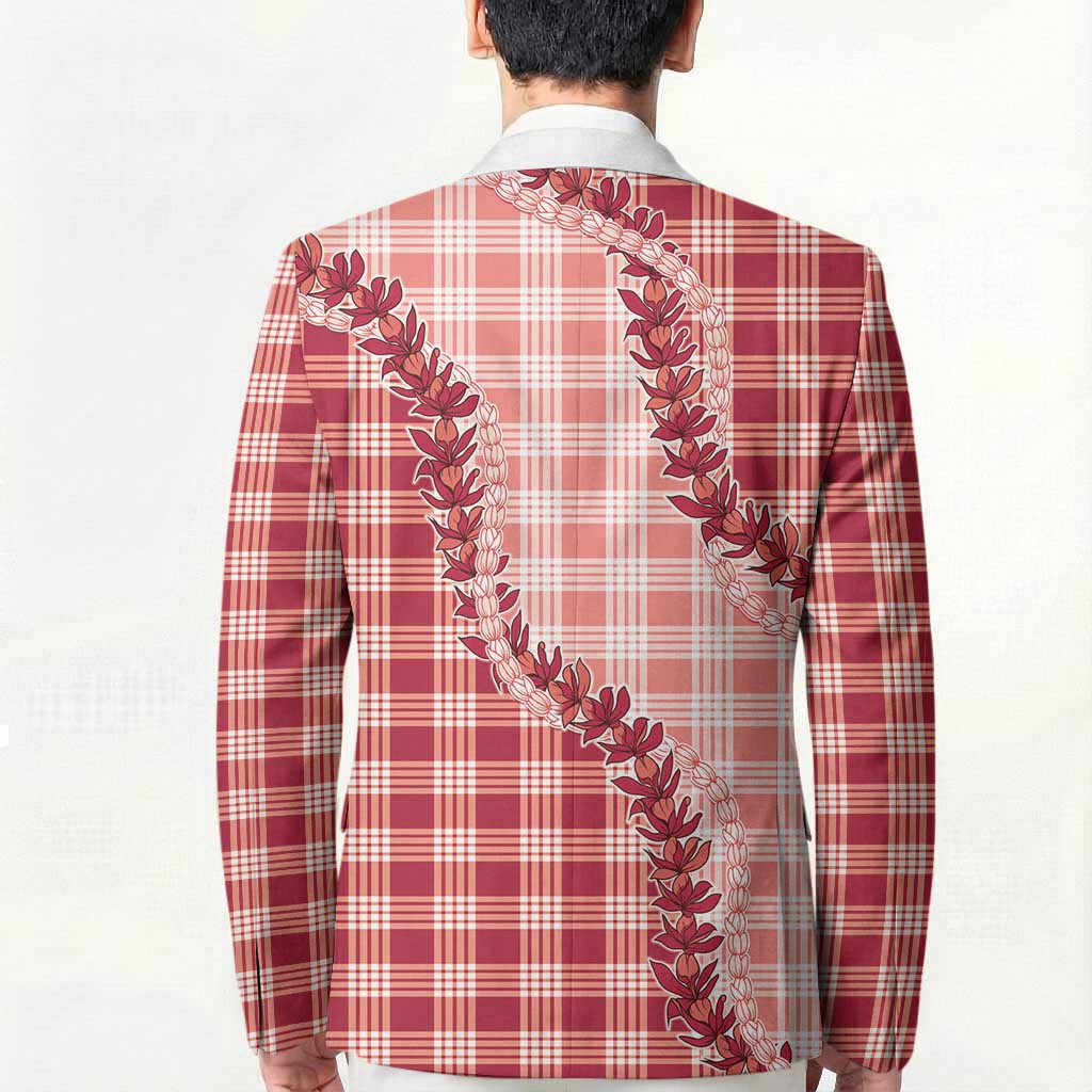 Red Hawaii Palaka Blazer Hawaiian Pikake Lei