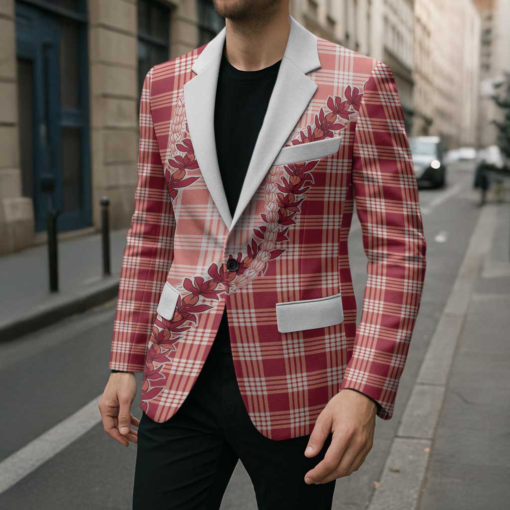 Red Hawaii Palaka Blazer Hawaiian Pikake Lei