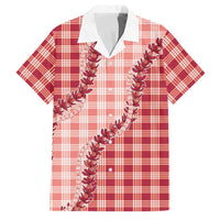 Red Hawaii Palaka Family Matching Off Shoulder Maxi Dress and Hawaiian Shirt Hawaiian Pikake Lei LT05 Dad's Shirt - Short Sleeve Red - Polynesian Pride