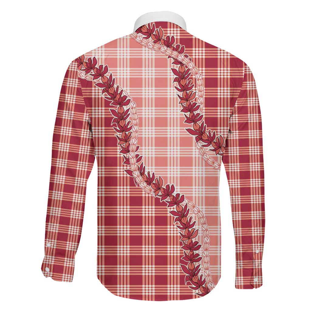 Red Hawaii Palaka Family Matching Off Shoulder Maxi Dress and Hawaiian Shirt Hawaiian Pikake Lei LT05 - Polynesian Pride